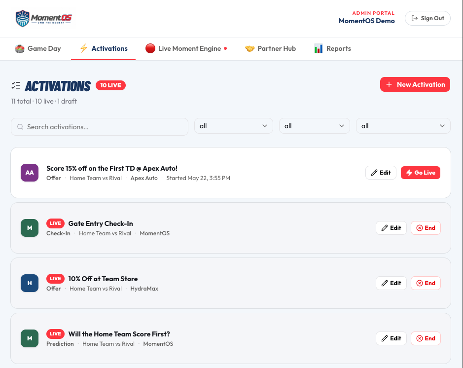 MomentOS Live Moment Engine — Touchdown trigger